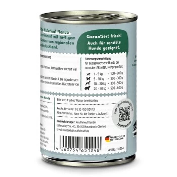 Knuffelwuff Nassfutter 6x400g Ente Mit Hirse & Spinat 4 Knuffelwuff Nassfutter 6x400g Ente Mit Hirse & Spinat – Bild 2